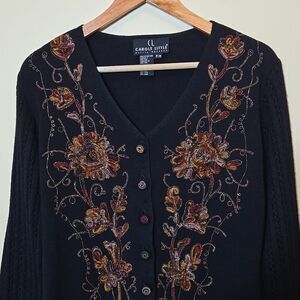 Vintage Carole Little Floral Embroidered Wool Blend Sweater Dress Petite Medium